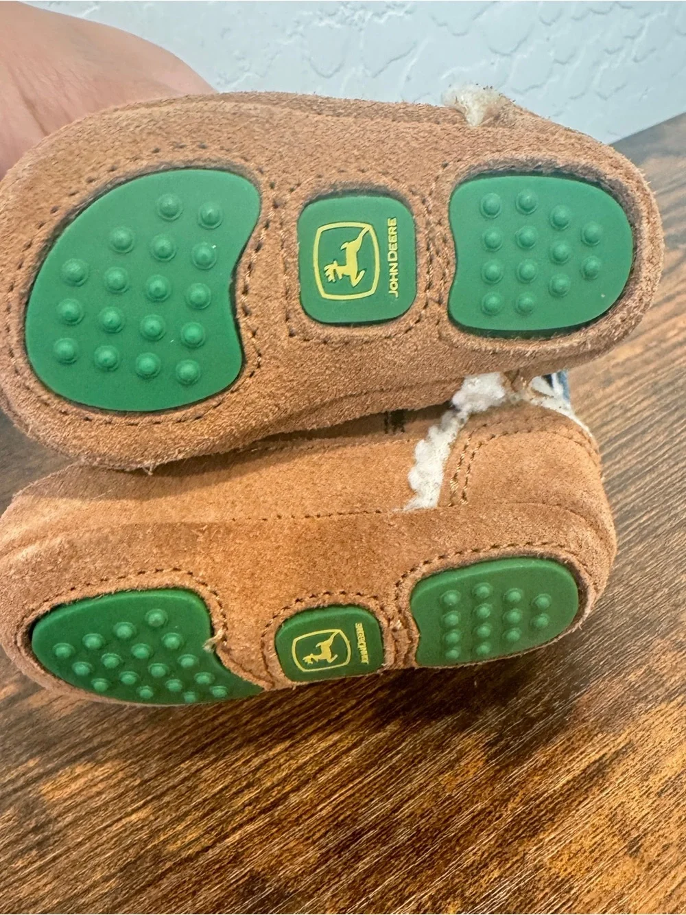 John Deere Booties Warm Sherling Johnny Poppers Baby Boots Size 0 Brown Leather